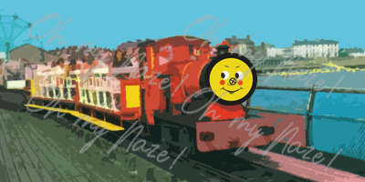 Walton Pier Train earrings header graphic