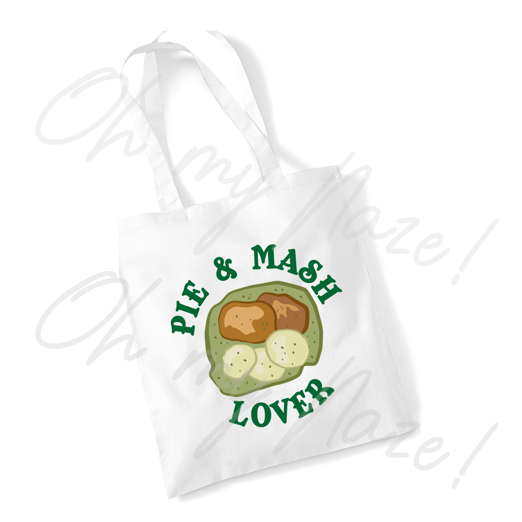 Pie 'n' Mash Lover tote bag header graphic